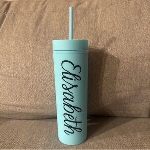 Custom Light Blue Cup With Straw “Elisabeth” 16 Oz BPA free